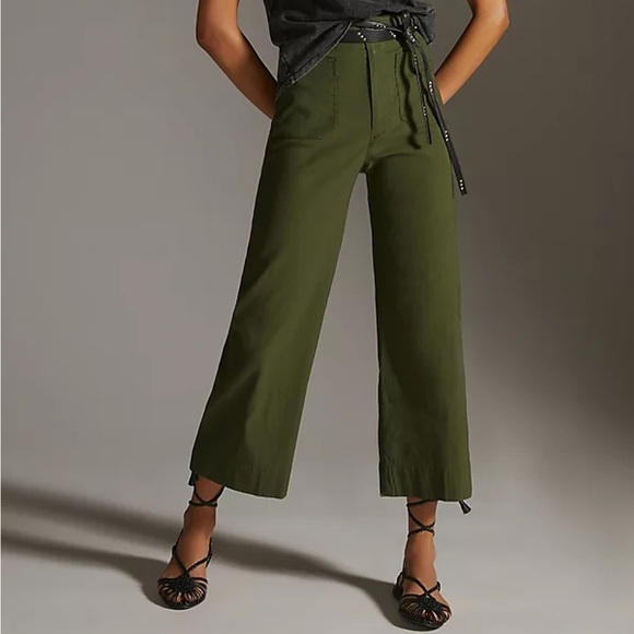 Anthropologie Pants - Anthropologie Maeve Colette Pants Wide Leg Crop High Rise Green Size 27